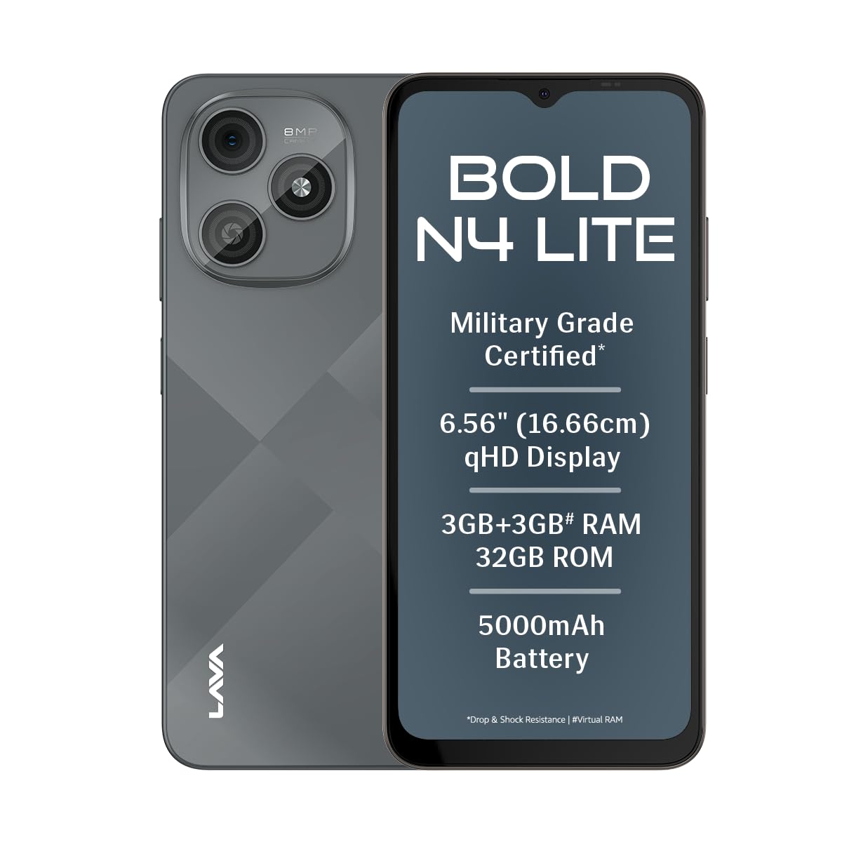 Lava Bold N4 Lite (Ghost Silver, 3GB RAM, 32GB Storage)