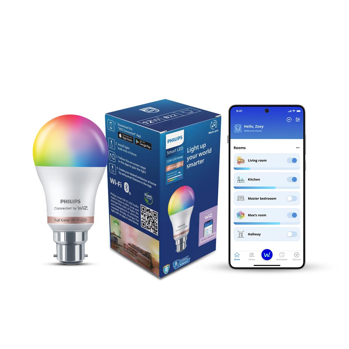 Philips WiZ Neo 12W B22 Wi-Fi & Bluetooth Smart LED Bulb | 16 Million Colours