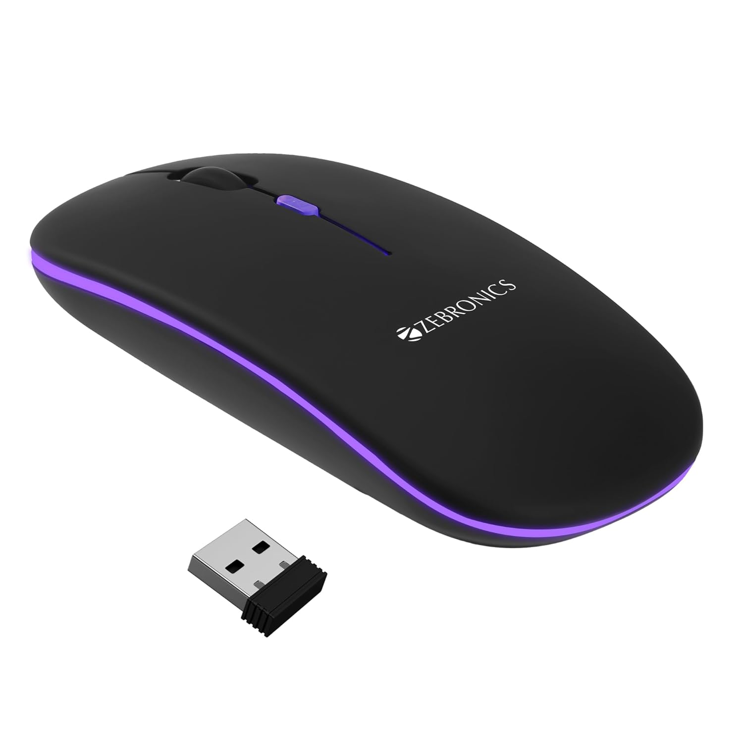 ZEBRONICS Blanc Slim Wireless Mouse | Rechargeable | Bluetooth + 2.4GHz