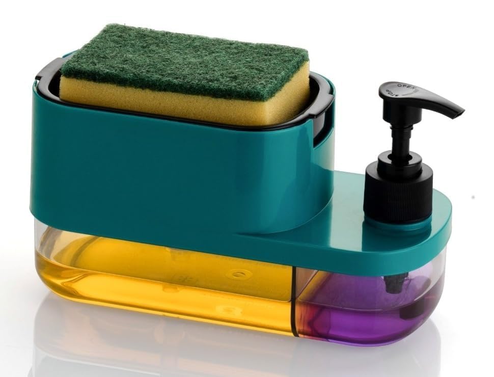Leawall 3-in-1 Soap Dispenser with Sponge Holder – Kitchen Sink & Bathroom Liquid Soap Pump Organizer