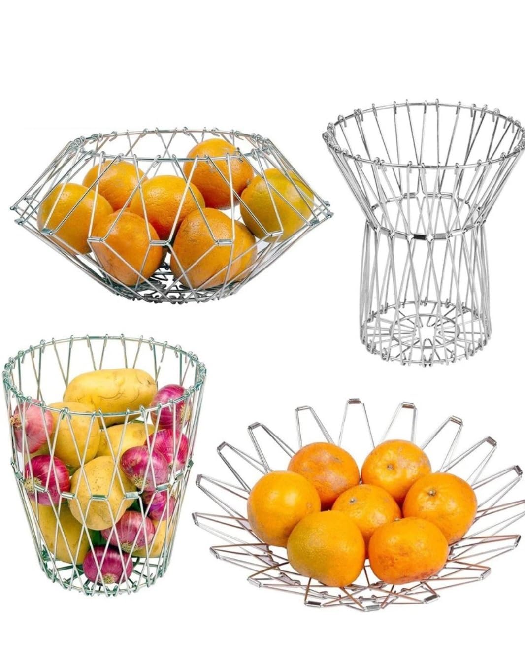 9-in-1 Foldable Stainless Steel Basket – Multi-Purpose Adjustable Fruit & Vegetable Basket