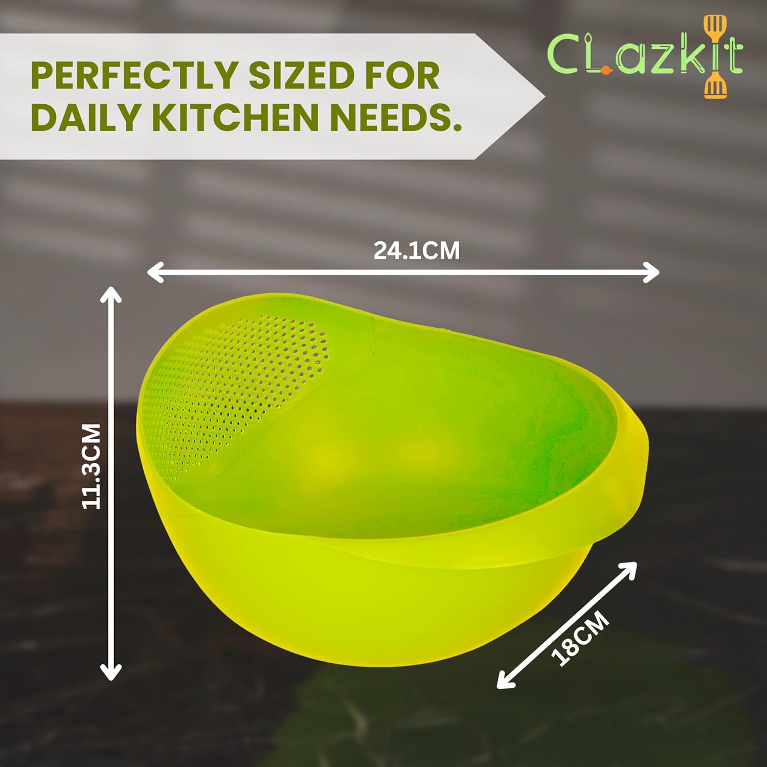 Clazkit Food Strainer Colander – Multipurpose Rice, Fruit & Vegetable Washing Bowl with Long Handle