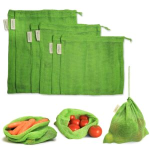 NECAVU cotton mesh fridge bags set of 6 reusable vegetable storage bags for refrigerator. Breathable eco-friendly produce bags.