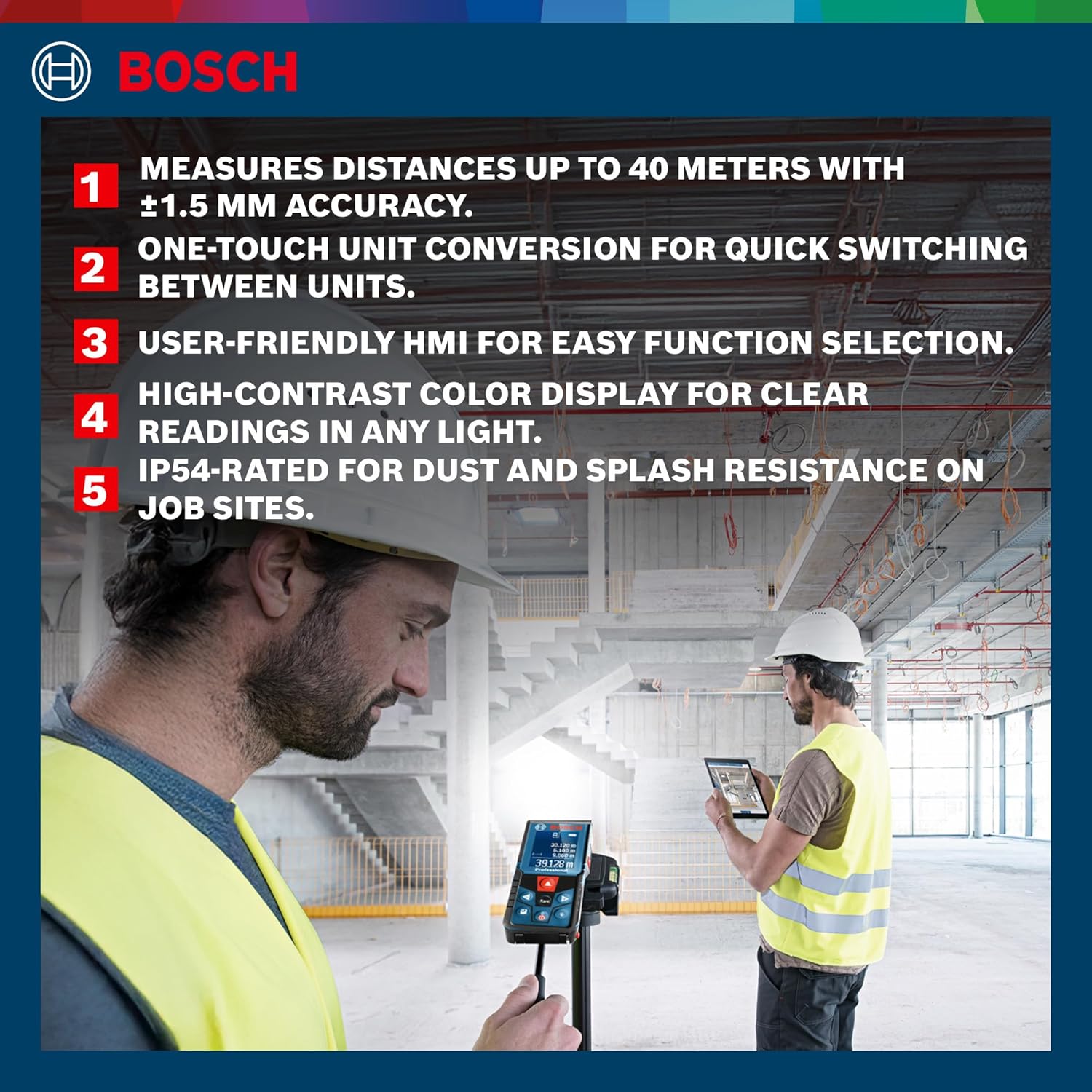 Bosch GLM 400 Laser Distance Measurer – 40m Range Digital Measuring Tool with High Accuracy & IP54 Protection