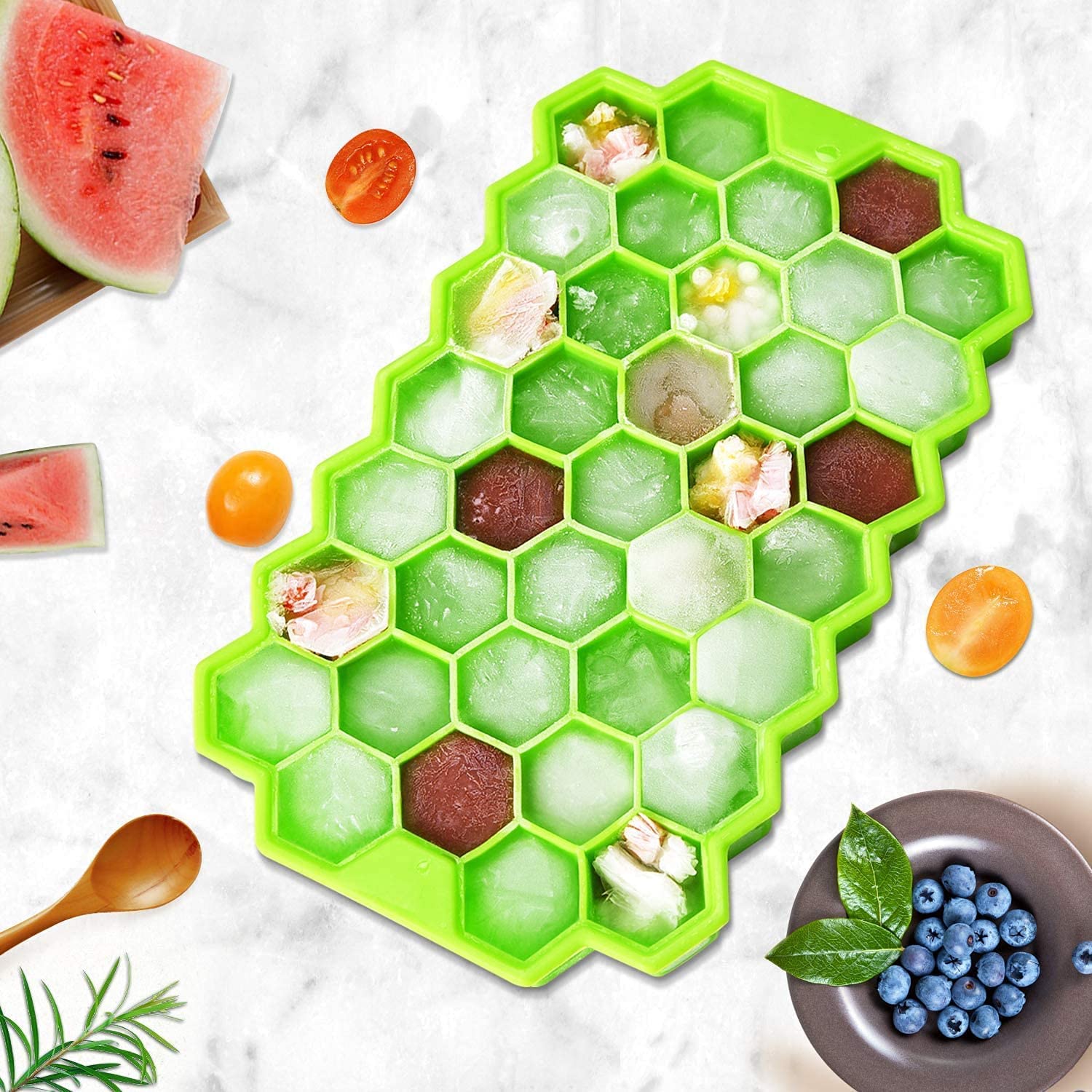 Clazkit Flexible Silicone Honeycomb Ice Cube Tray – 37 Cavity BPA-Free Ice Mold for Freezer