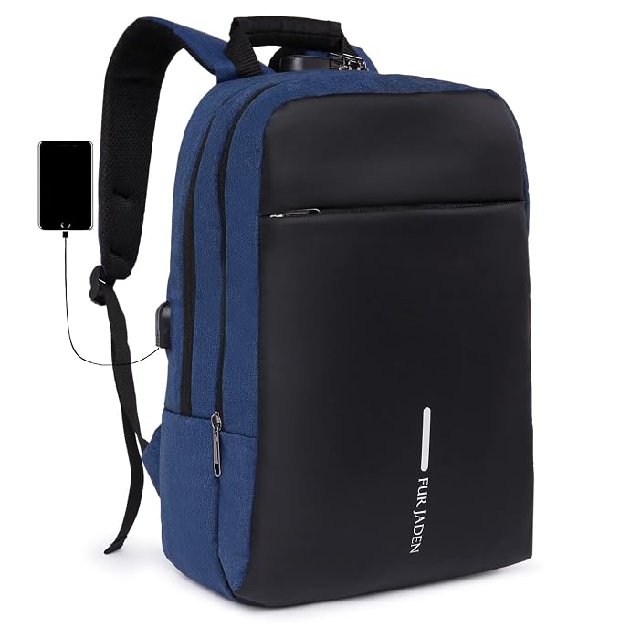FUR JADEN Anti-Theft Laptop Backpack – Number Lock, USB Charging Port, 25L