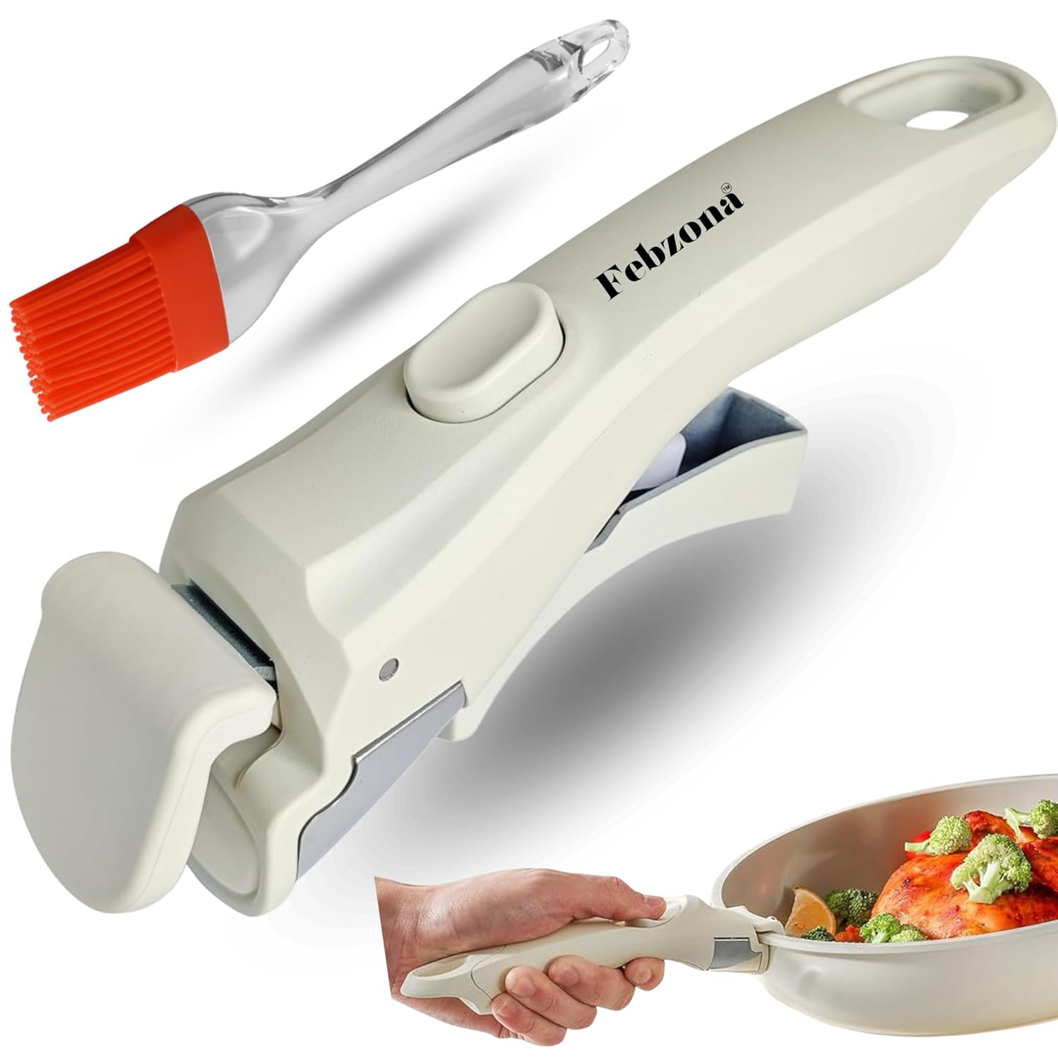 Febzona Universal Pot Handle – Detachable Heat Resistant Handle for Pots, Pans & Cookware (White)