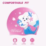 Konex Silicone Swimming Cap for Kids – Waterproof, Anti-Tear Stretchable Swim Cap with Full Hair Protection (Pink)