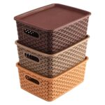 Kuber Industries Multipurpose Plastic Storage Basket with Lid (Pack of 3) – Small Organizer Bins