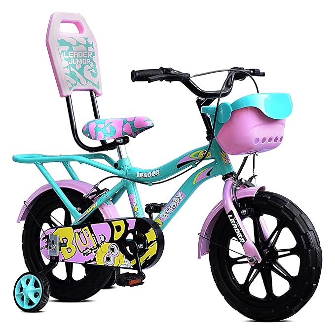 Leader Buddy 14T Kids Cycle with Training Wheels – Bicycle for Boys & Girls (2–5 Years), Sea Green & Light Pink