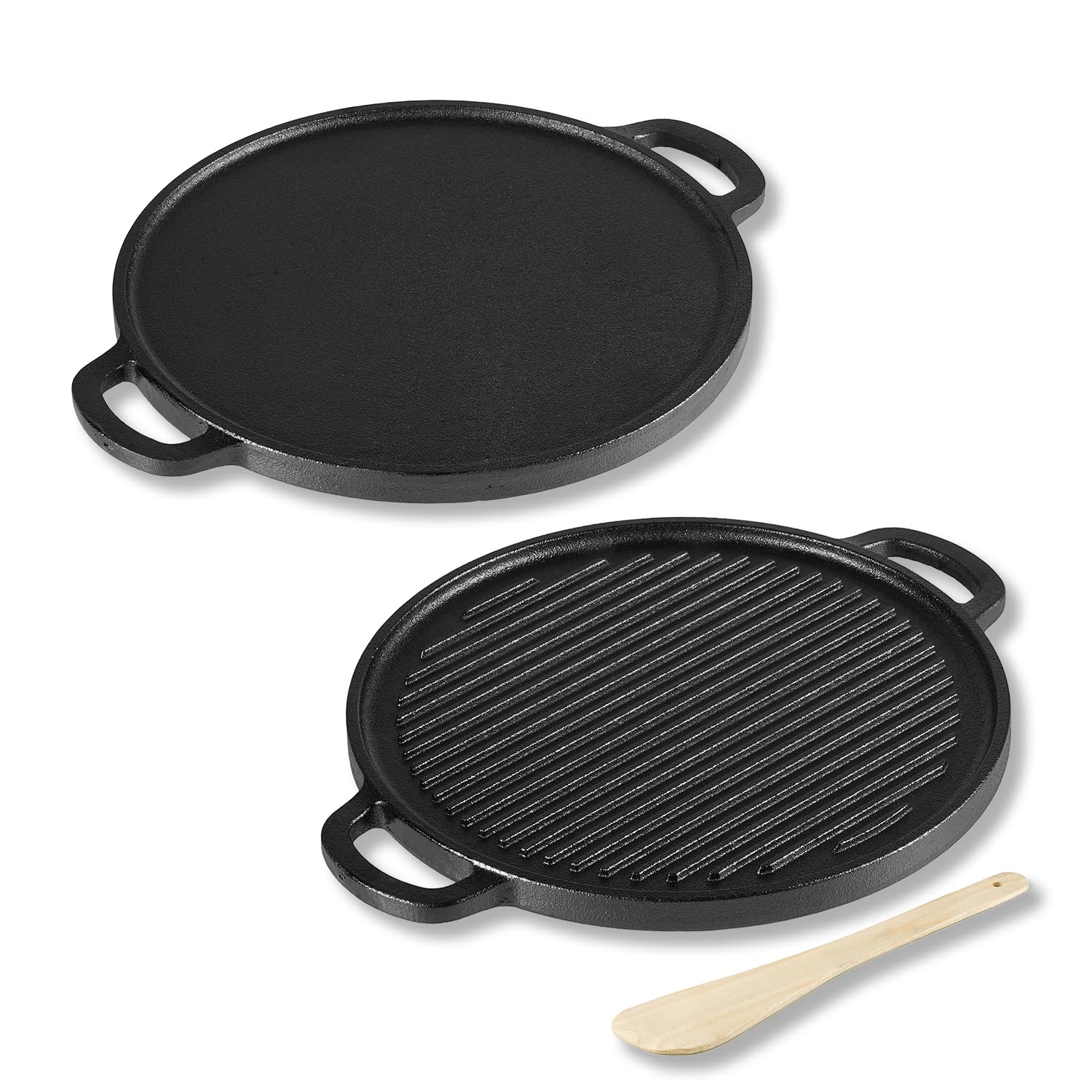 Lifelong Cast Iron 2-in-1 Dosa Tawa & Grill 30cm – Reversible Cookware for Gas & Induction