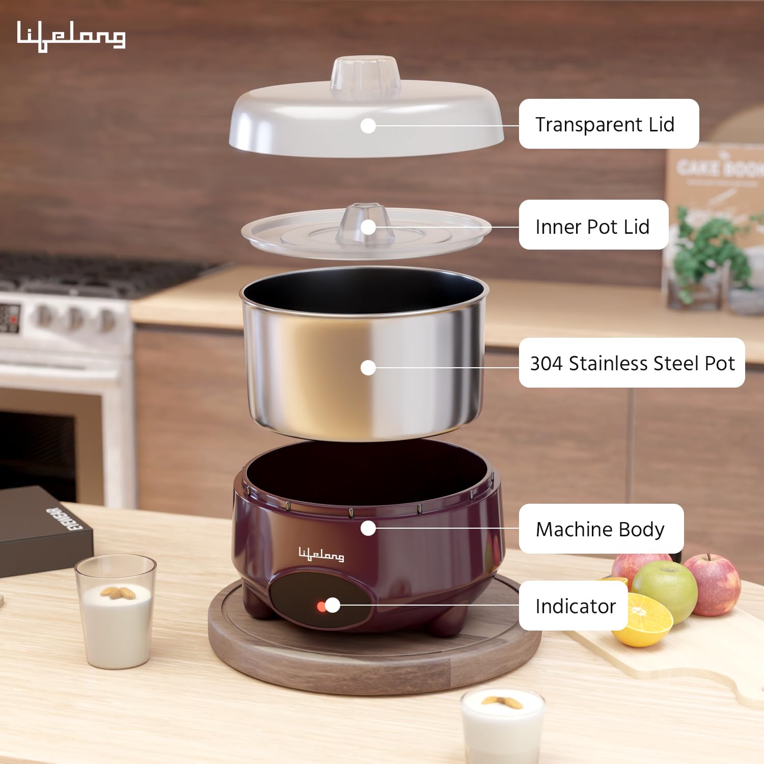 Lifelong Yogurt & Curd Maker Machine – Automatic Probiotic Yogurt Maker with Temperature Control, 1L Stainless Steel Container (LLECM18)