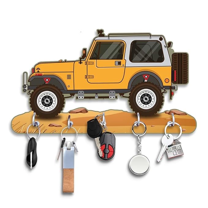 Webelkart Premium HD UV Printed Mahindra Thar Wooden Key Holder – Decorative Wall Key Organizer for Home & Office