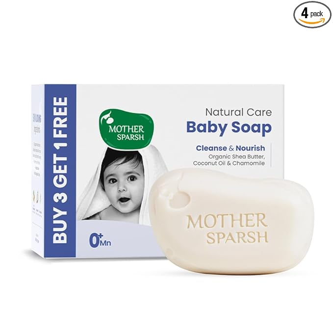 Mother Sparsh Natural Care Baby Soap (75g x 4) – Chamomile & Shea Butter Gentle Baby Bath Bar