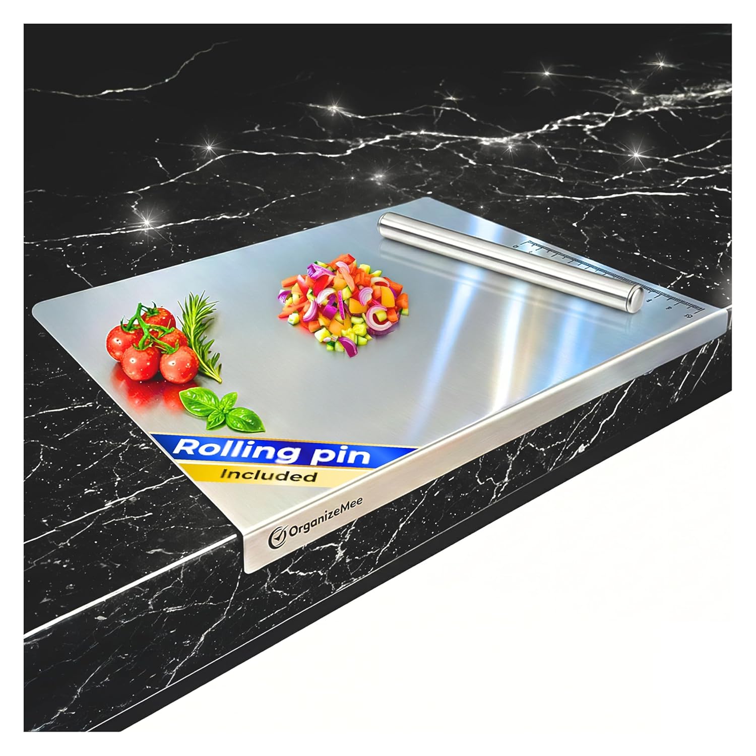 OrganizeMee Stainless Steel Cutting Board 42×30 cm – Hygienic Worktop Platform for Kitchen