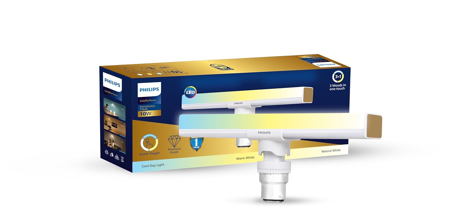 Philips 10W B22 LED Scene Switch Bulb – 3 Colors in 1 LED T-Bulb for Home
