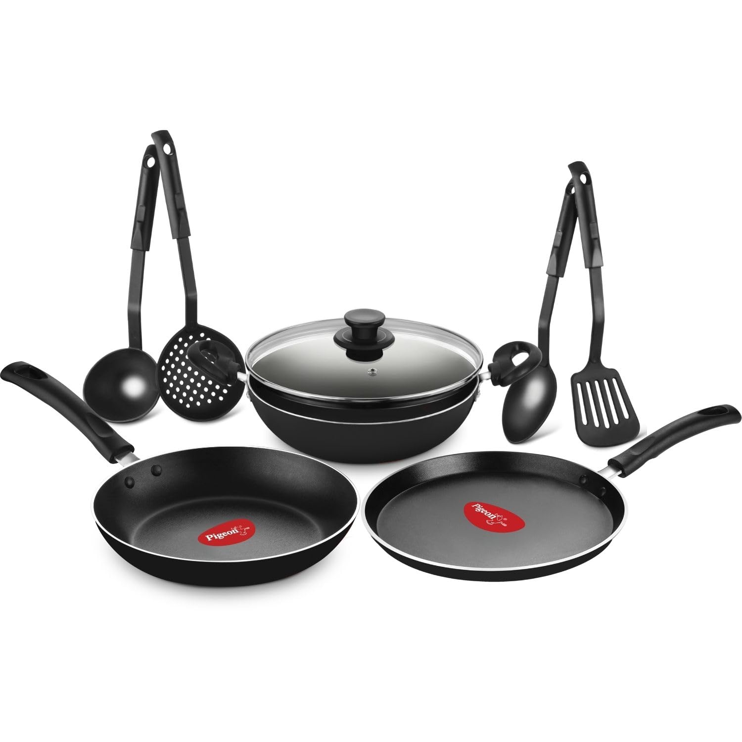 Pigeon Mio Nonstick Cookware Set – 8 Piece Aluminum Kitchen Set with Tawa, Fry Pan & Kadai