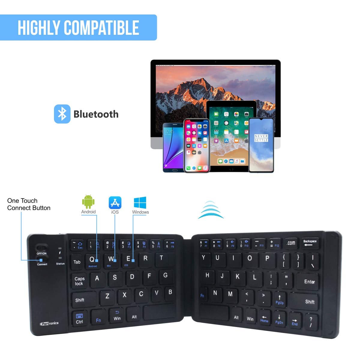 Portronics Chicklet Foldable Bluetooth Keyboard – Mini Portable Wireless Keyboard for iOS, Android & Windows Devices