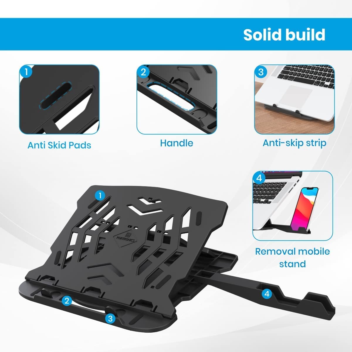 Portronics My Buddy Hexa 22 Laptop Stand – 360° Rotation, 7 Adjustable Heights & Foldable Design