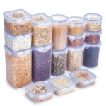 Amazon Solimo Airtight Kitchen Storage Containers Set – BPA-Free Stackable Plastic Jars (16 Pieces)