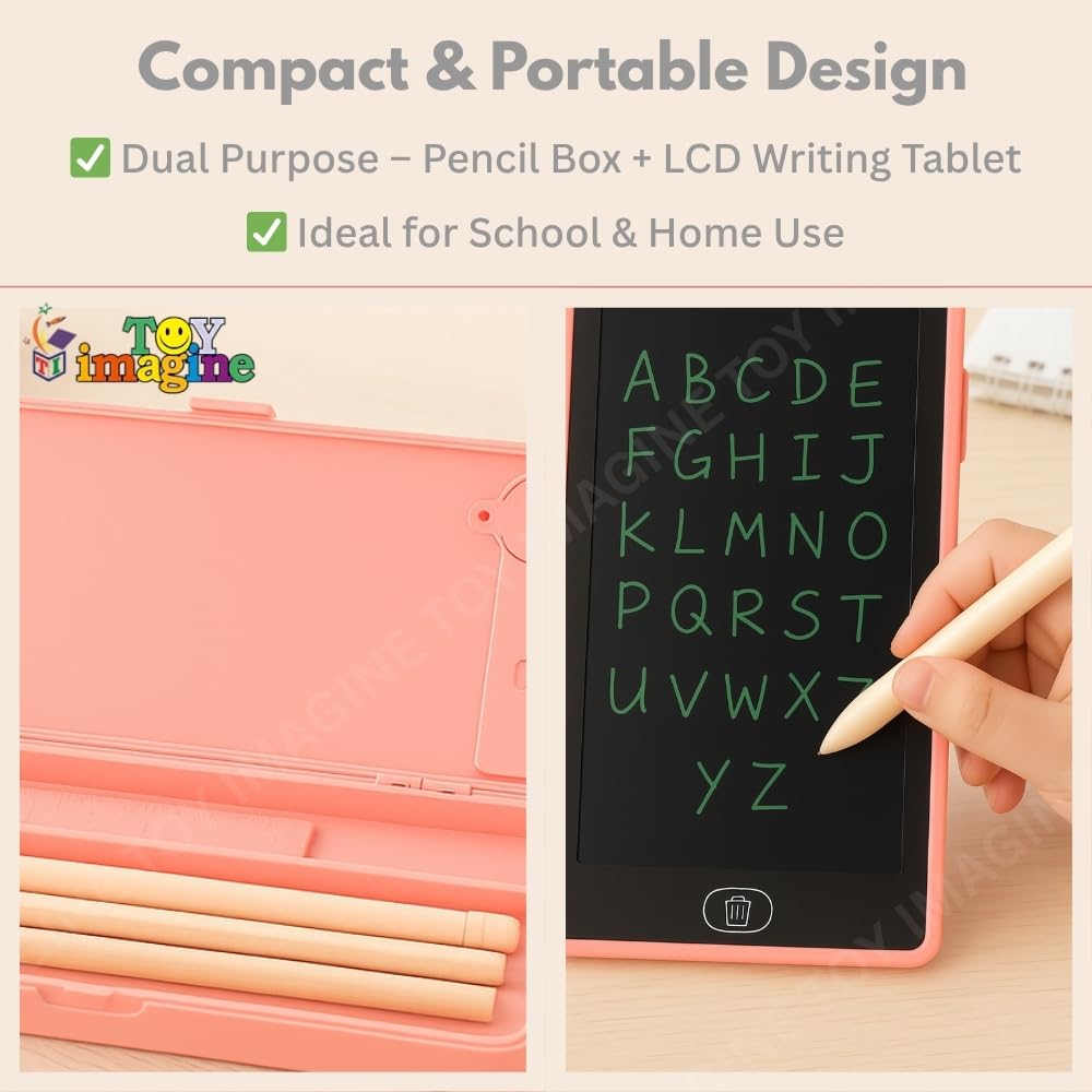 Toy Imagine 2-in-1 Pencil Case with LCD Writing Pad – Reusable Digital Drawing Slate & Stationery Box for Kids